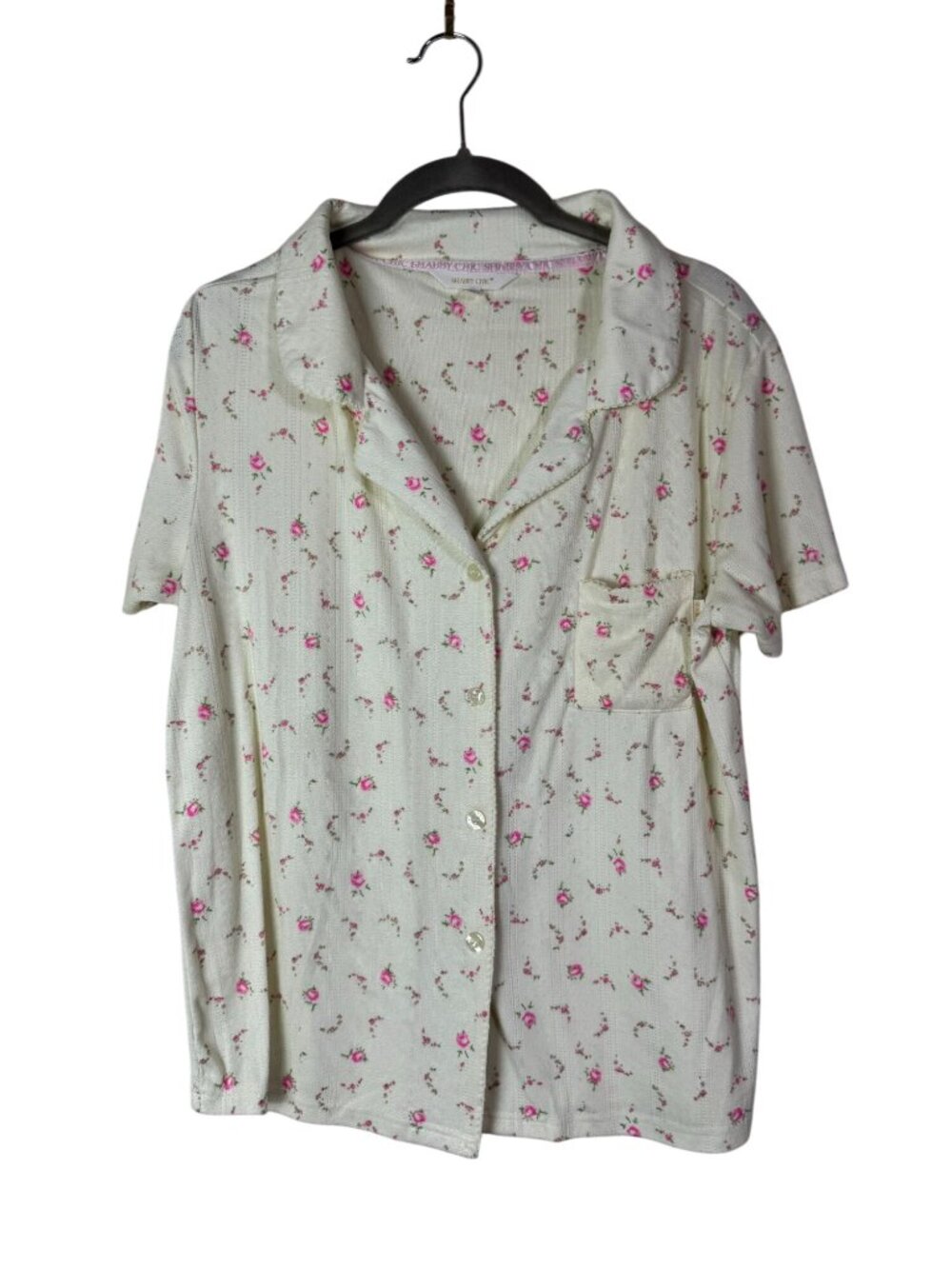 Shabby Chic Floral Button Up Pajama Top Short Sleeves Women Size Small Butter Ye